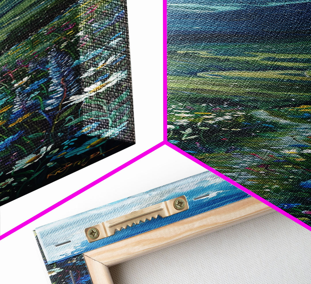 Secret Path Through The Wild Flowers, Framed Canvas Print, Unique Wall Art, Minimalist Landscape Painting, Wood Frame Art, Sofa Decor, Springtime Art