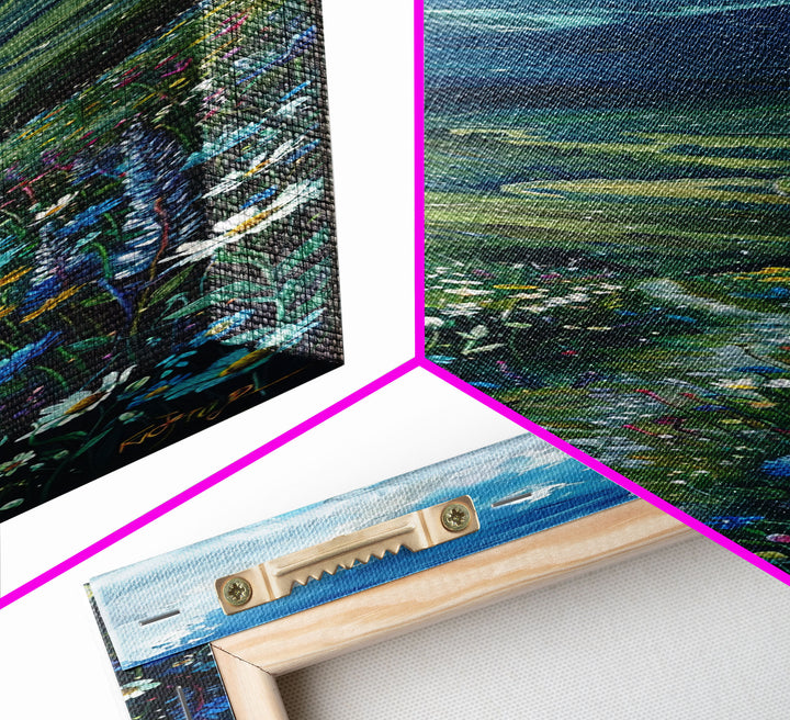 Secret Path Through The Wild Flowers, Framed Canvas Print, Unique Wall Art, Minimalist Landscape Painting, Wood Frame Art, Sofa Decor, Springtime Art