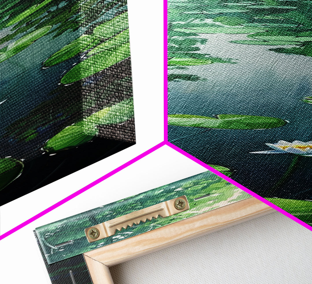 Tranquil Lily Pond Surrounded By Lush Forest, Boho And Minimalist Art For Nature Lovers, Farmhouse Wall Art In Tall Canvas Print