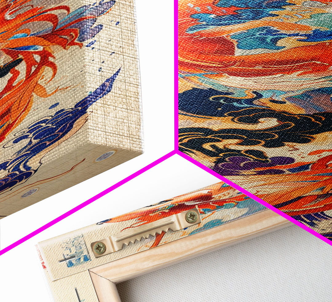 Majestic Red Dragon Soars Skinny Art Tall Art Japanese Ukiyo-e Inspired Mythical Creature Framed Canvas Print