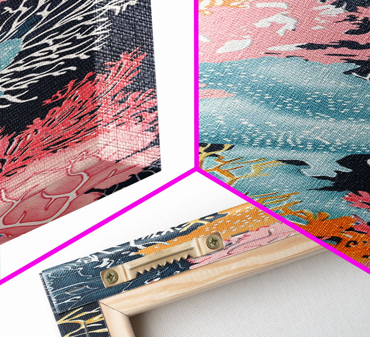 Intricate Coral Reef Art in Vibrant Colors on Tall Vertical Canvas Print Perfect for Underwater Sea Life-Themed Decor