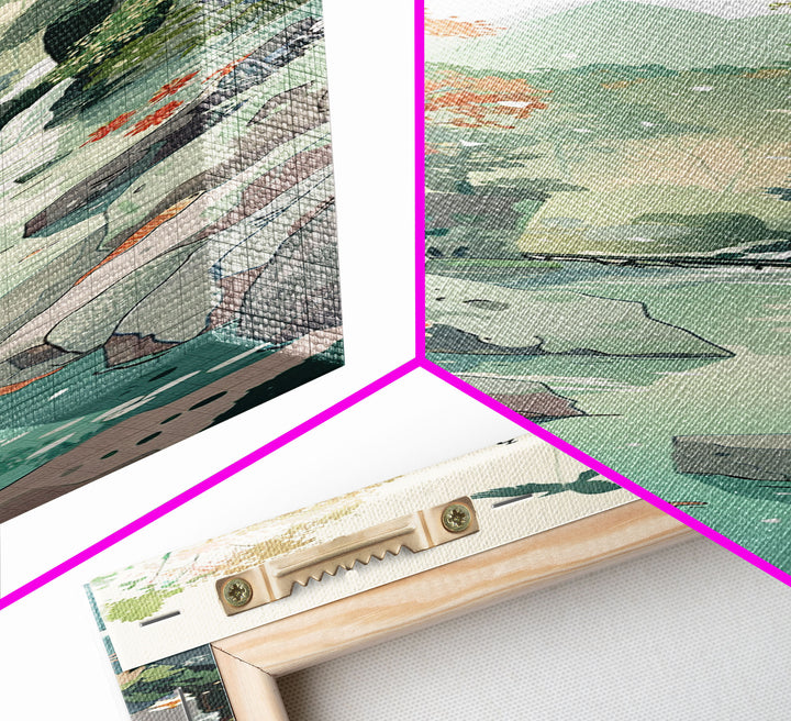 Tranquil Mountain Stream Surrounded by Autumn Leaves on Tall Vertical Japanese-Inspired Canvas Print for Nature Lovers