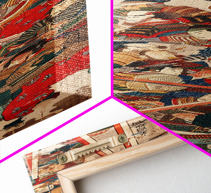 Samurai Warriors in Battle – Traditional Japanese Skinny Art with Historic Details – Framed Canvas Print