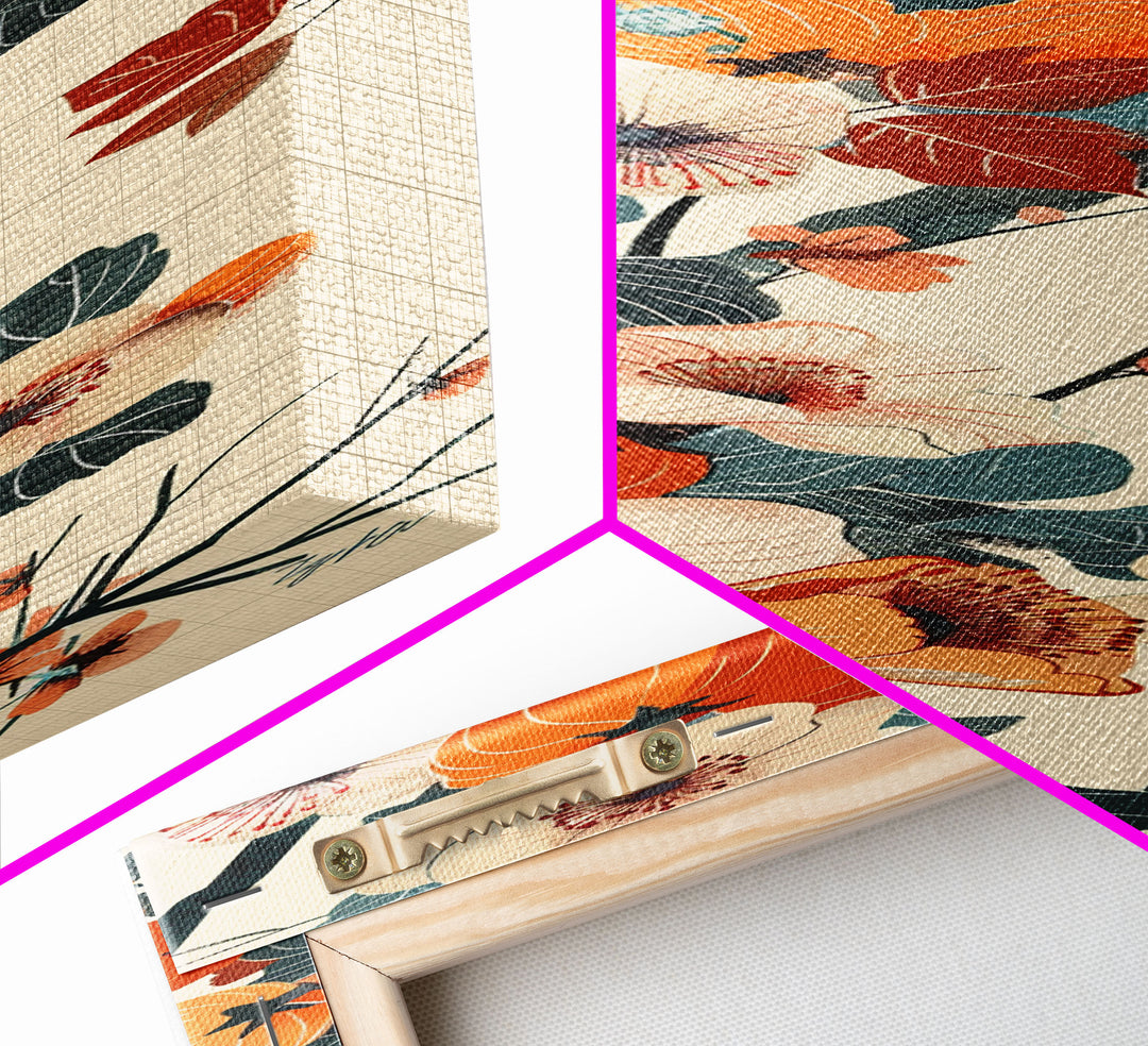 Skinny Art of Persimmon Branch with Delicate White Flowers – Japanese-Inspired Framed Canvas Print