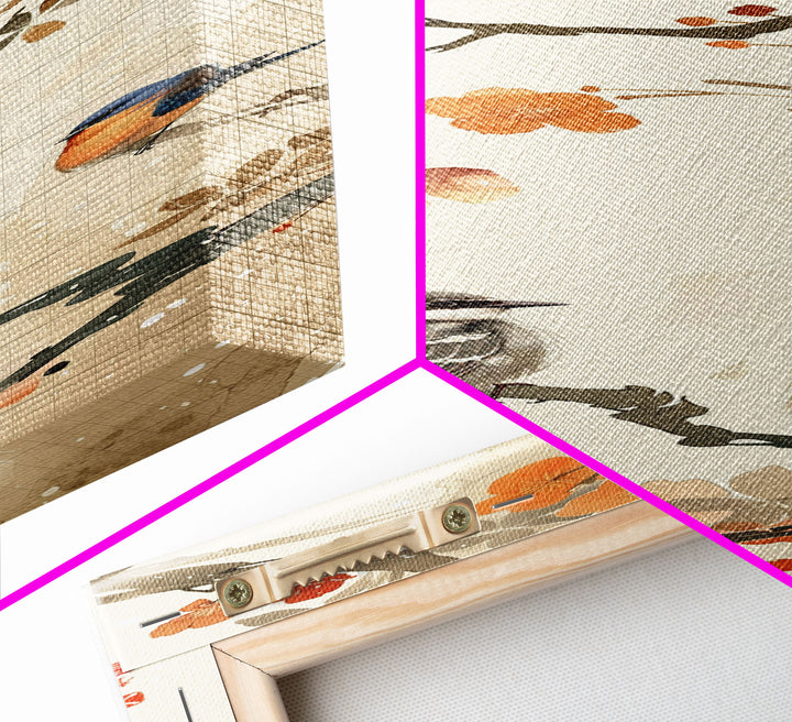Japanese Art Inspired by Tranquil Birds and Blossoms, Framed Canvas Print for Tall Skinny Art Lovers in Ukiyo-e Style