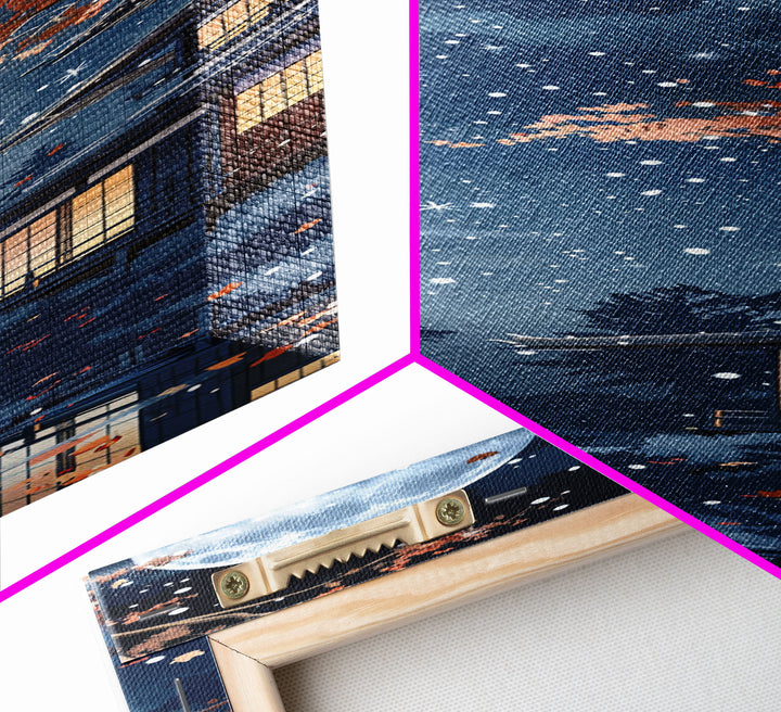 Starry Night, Traditional Japanese Home, Japanese Art, Skinny Art, Tall Art, Framed Canvas Print, Ukiyo-e Style