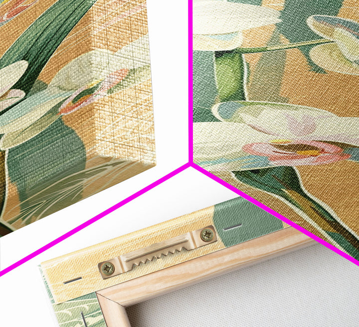 Skinny Art Tall Art Framed Canvas Print Orchids In Delicate Tones With Subtle Background Elements Ukiyo-e Japanese Style Art Wood Block Print