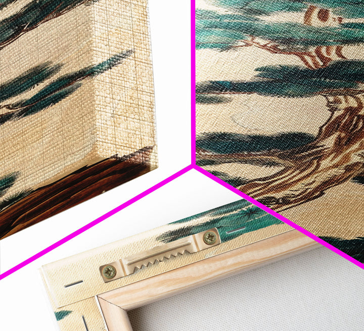 Japanese Pines Artistic Interpretation Tall Branches Skinny Art Tall Art Framed Canvas Print Japanese Style Art Ukiyo-e Art Wood Block Print Classic