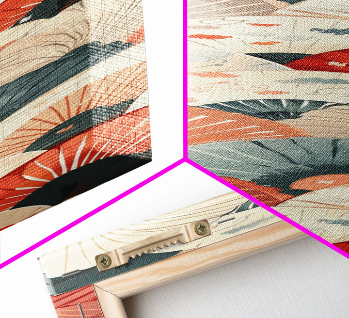 Pattern Of Overlapping Japanese Fans On Beige Background Tall Art Skinny Art Framed Canvas Print Japanese Style Art Ukiyo-e Wood Block Print