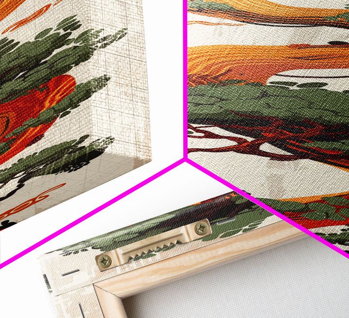 Curved Tree With Green Foliage Ukiyo-e Art Japanese Style Framed Canvas Print Wood Block Print Skinny Art Tall Art