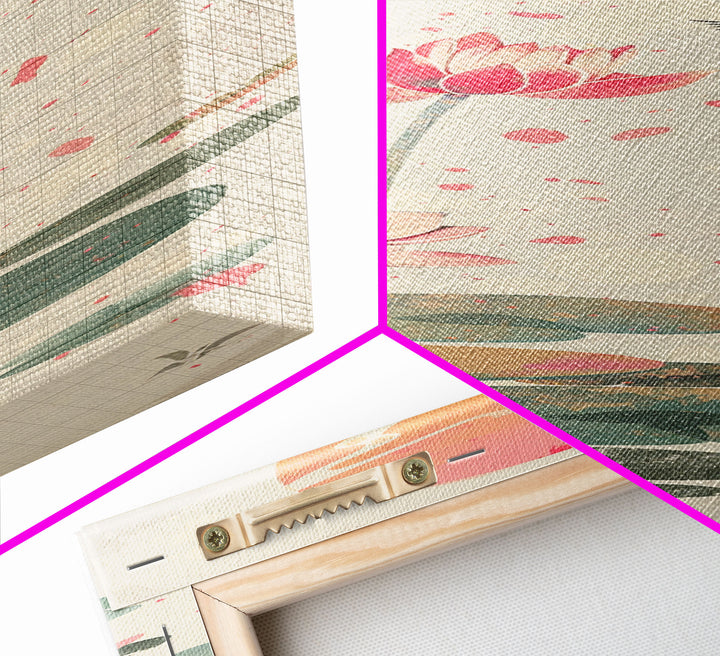 Autumn Maple Leaves Falling Tall Skinny Japanese Wall Art - Framed Canvas Print in Ukiyo-e Style