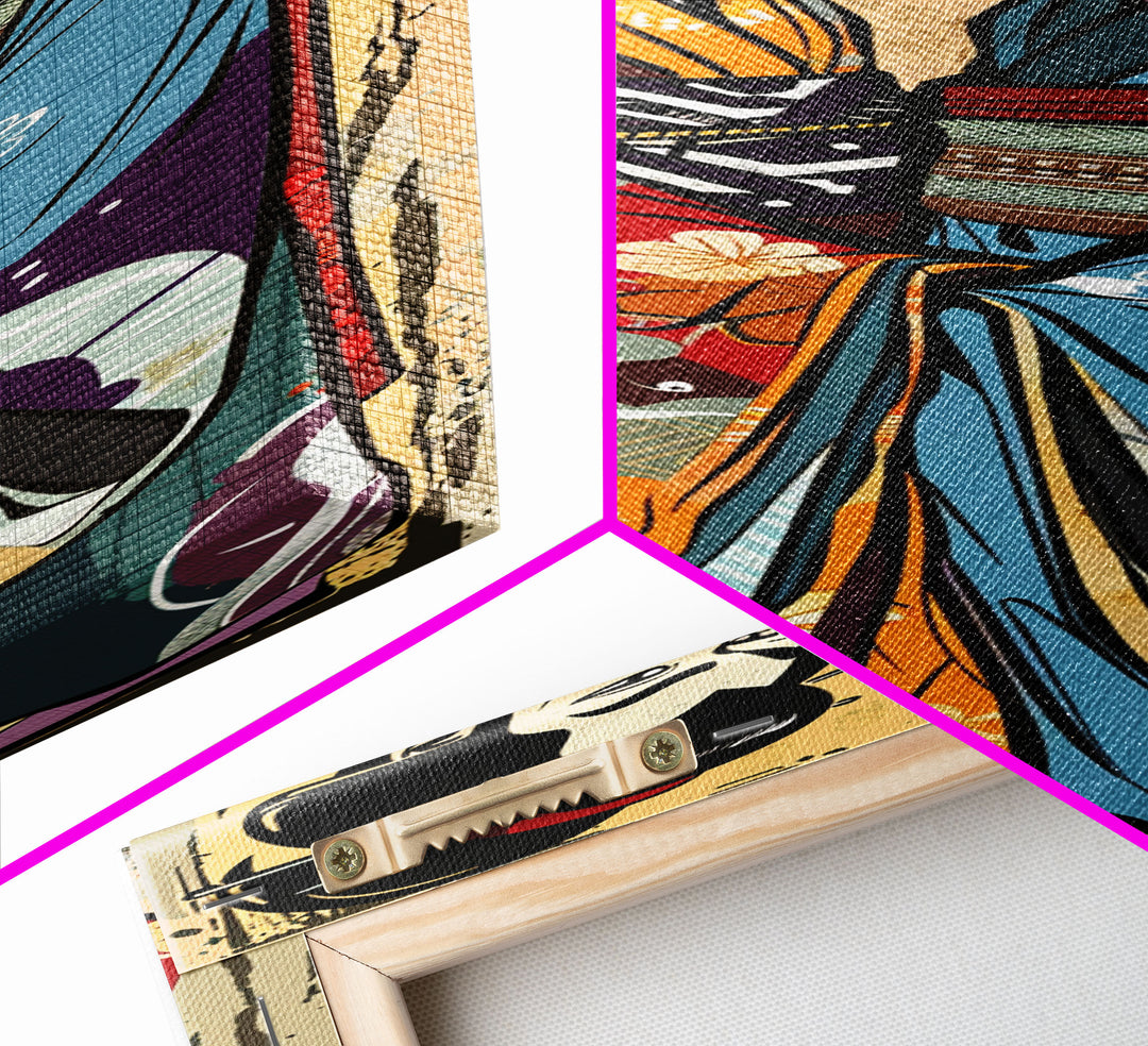 Japanese Couple in Traditional Kimono, Tall Skinny Framed Canvas Print for Wall Art