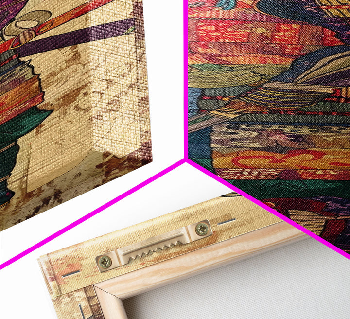 Samurai Warrior Traditional Japanese Armor Cultural Art On Framed Canvas Print Ukiyo-e Art Style Tall Skinny Wood Block Wall Decor