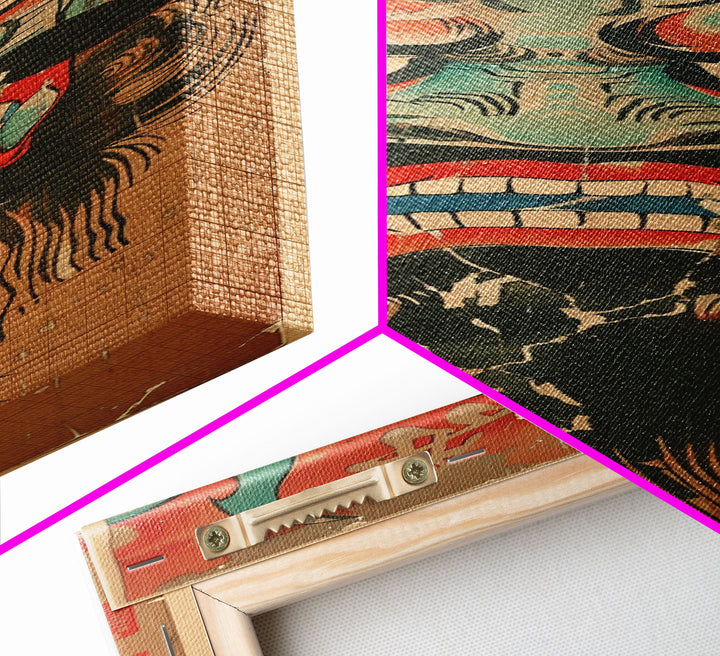 Traditional Japanese Demon Mask Art In Ukiyo-e Style Framed Canvas Print Tall Skinny Cultural Wood Block Wall Decor