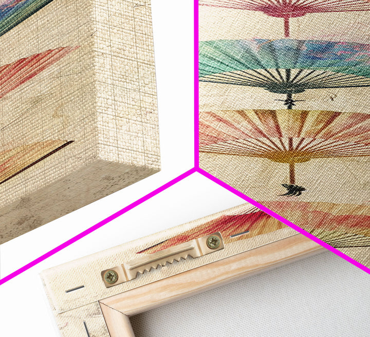 Japanese Folding Fans Cultural Art On Framed Canvas Print In Ukiyo-e Style Tall Skinny Traditional Wood Block Wall Decor