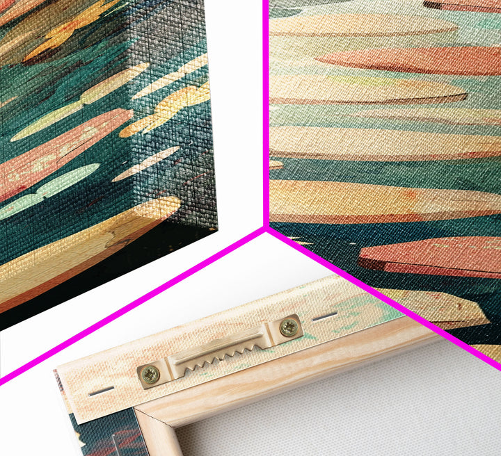 Stepping Stones In Japanese Garden Tranquil Path Art On Framed Canvas Print In Ukiyo-e Style Tall Skinny Wood Block Wall Decor