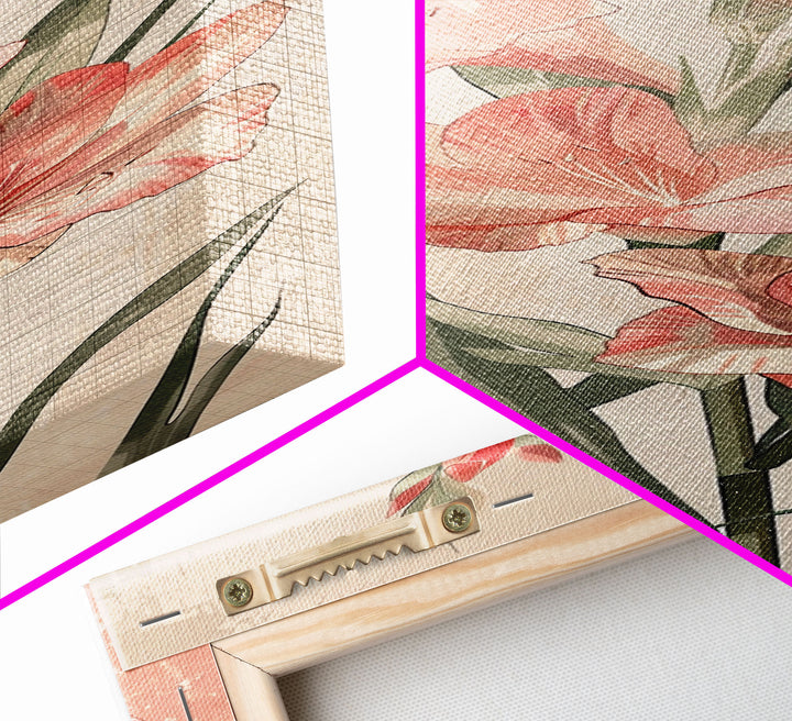 Canvas Print Soft Pink Gladiolus Flowers, Vintage-Inspired Floral Art For Bedroom Or Living Room, Romantic Wall Decoration