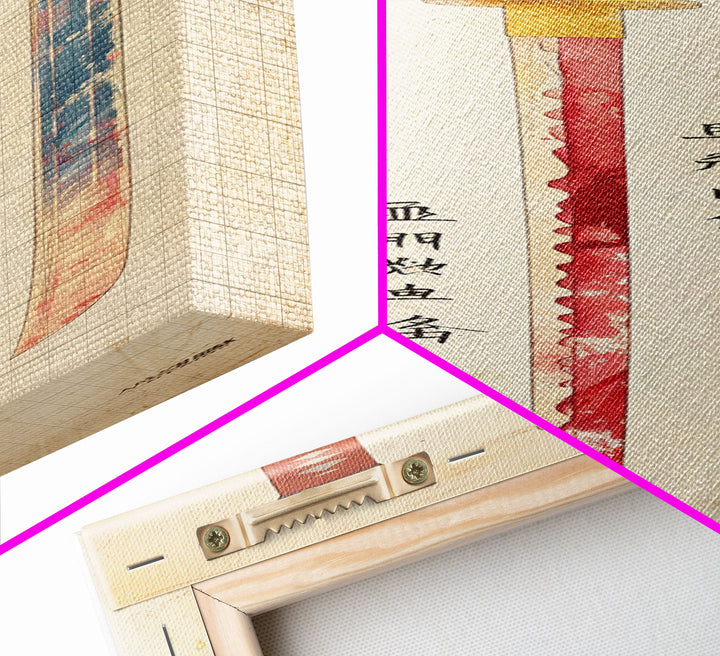 Three Ornate Samurai Swords Displayed Traditional Japanese Style On A Vintage Background Tall Framed Canvas Print Historical Decor