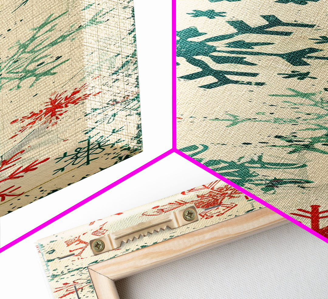 Snowflakes in Varied Sizes and Shapes Scattered on a Beige Canvas with a Distressed Texture Ukiyo-e Art Japanese Framed Canvas Print Skinny Tall Art