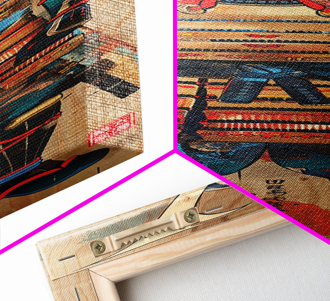 Skinny Art, Tall Art, Samurai Armor Wood Block Print Framed Canvas Print Japanese Style Art Ukiyo-e Art