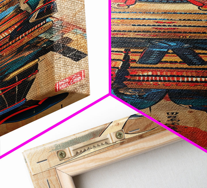 Skinny Art, Tall Art, Samurai Armor Wood Block Print Framed Canvas Print Japanese Style Art Ukiyo-e Art