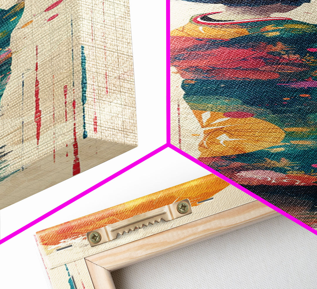 Ukiyo-e Art, Skinny Art, Tall Art, Japanese Style Art, Geisha With Umbrella Wood Block Print Framed Canvas Print