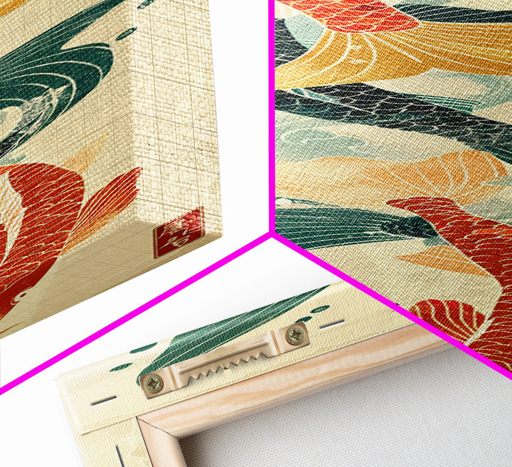 Ukiyo-e Art Of Two Koi Fish Intertwined In A Harmonious Composition, Skinny Art, Tall Art, Japanese Style Art, Wood Block Print, Framed Canvas Print