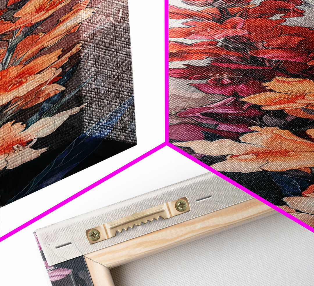Wood Block Print Featuring Vibrant Gladiolus Flowers In A Dynamic Arrangement, Skinny Art, Tall Art, Japanese Style Art, Ukiyo-e Art, Framed Canvas Print