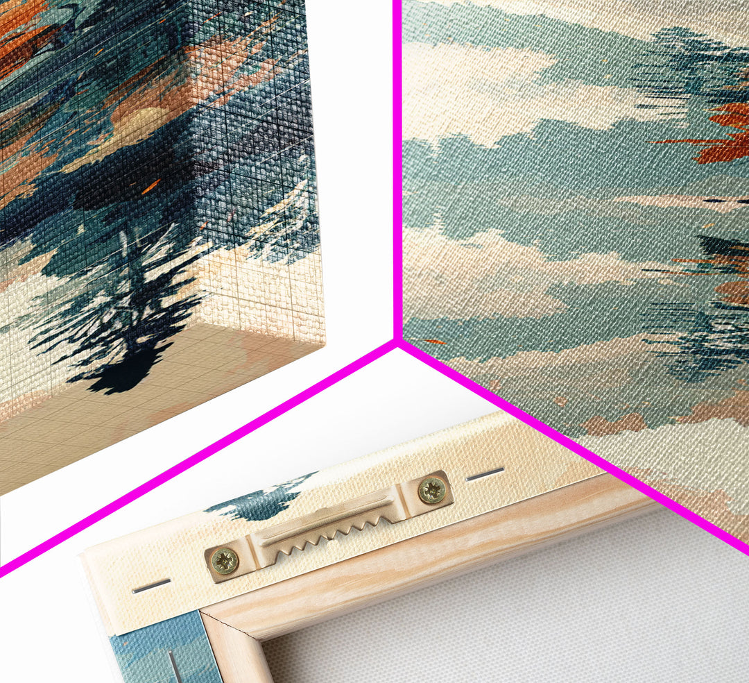 Ukiyo-e Art Depicting A Peaceful Lake Surrounded By Misty Mountains And Autumn Trees, Skinny Art, Tall Art, Framed Canvas Print, Japanese Style Art, Wood Block Print