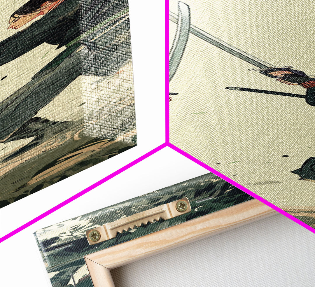 Skinny Art Tall Art Samurai Duel Wood Block Print Japanese Style Art Intense Battle Between Two Warriors Framed Canvas Print