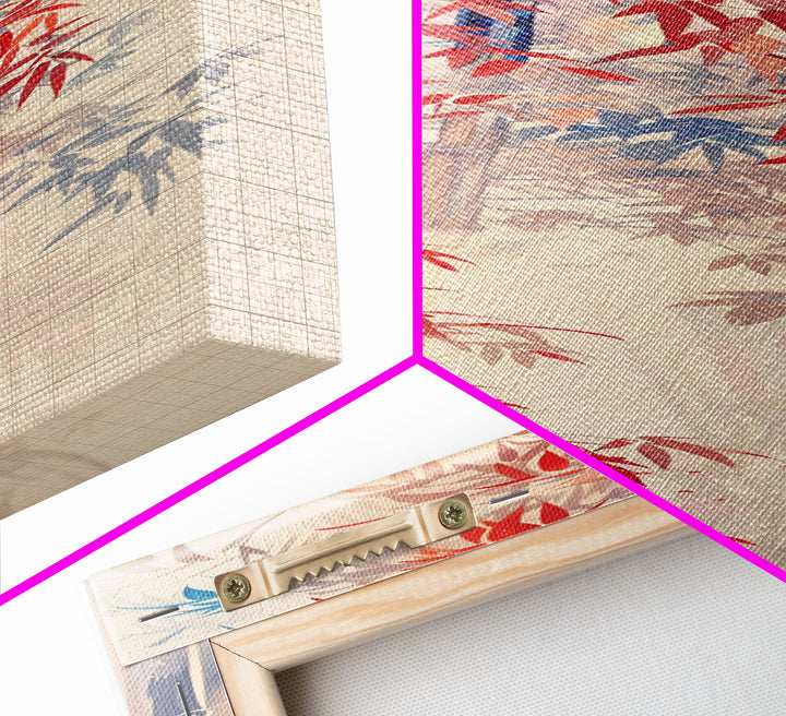Graceful Bamboo Stalks And Red Leaves In Gentle Wind Ukiyo-e Tall Skinny Wood Block Framed Canvas Print Japanese Style Art