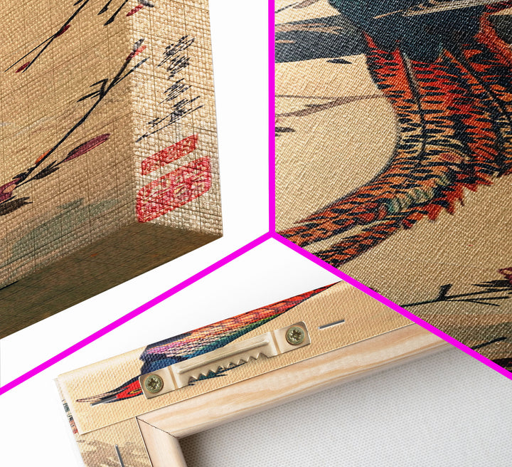 Vibrant Pheasant Perched On Flowering Branch For Traditional Japanese Art Wall Decor Framed Canvas Print