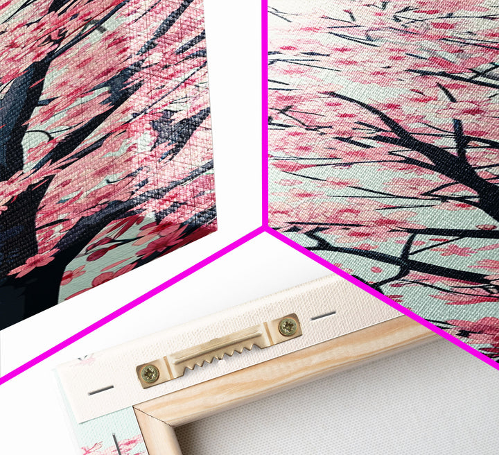 Delicate Cherry Blossom Tree In Full Bloom Against A Soft Gradient Background For Elegant Wall Art Framed Canvas Print