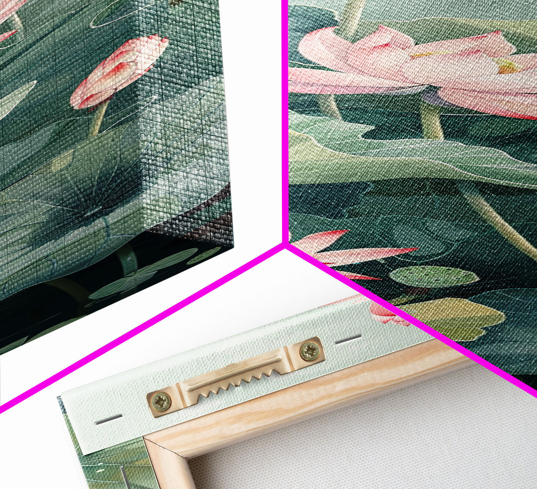 Tranquil Lotus Flowers And Large Green Leaves In Pond For Calming Nature Wall Art Ukiyo-e Japanese Style Art Canvas Print