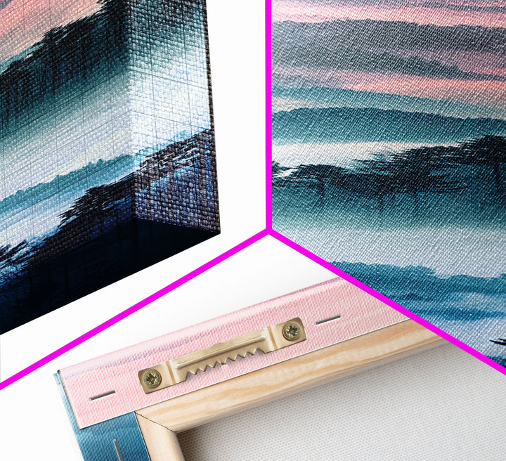 Dreamy Layers Of Misty Mountains At Dawn – Framed Canvas Print Skinny Art And Tall Art, Emphasizing Ukiyo-E Art And Japanese Style Art