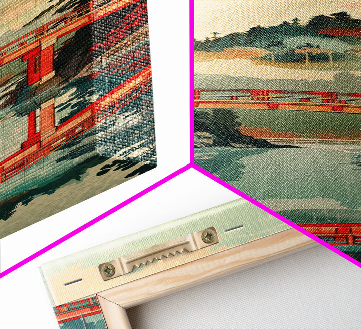 Stunning Mount Fuji With Red Bridge Reflection, Skinny Tall Framed Canvas Print, Feng Shui-Inspired Japanese Style Art For Wall Art