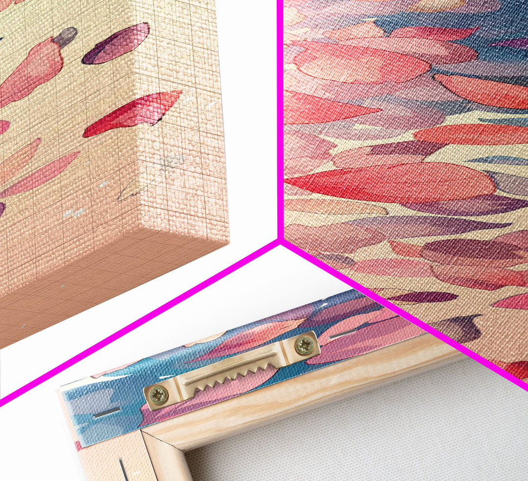 Cascading Pink Petals In Delicate Canvas, Tall Skinny Framed Wall Art For Feng Shui-Inspired Spaces, Japanese Style Art