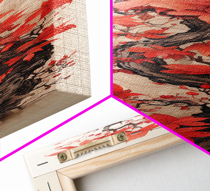 Twisting Red Vine With Autumn Berries, Skinny Tall Canvas Art Perfect For Feng Shui-Inspired Japanese Style Wall Art