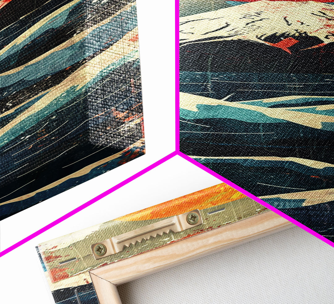 Skinny Art Tall Art Framed Canvas Print Japanese Style Art Mount Fuji Sunset Wood Block Print Ukiyo-e Feng Shui Wall Art