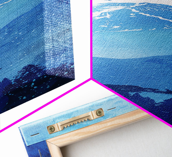 Skinny Art Tall Art Framed Canvas Print Japanese Style Art Blue Mount Fuji Forest Wood Block Print Ukiyo-e Feng Shui Wall Art