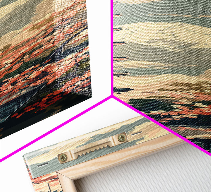 Japanese Pagoda With Mt Fuji And Cherry Blossoms – Framed Canvas Print Featuring Skinny Art Tall Art, Highlighting Ukiyo-E Art And Japanese Style Art