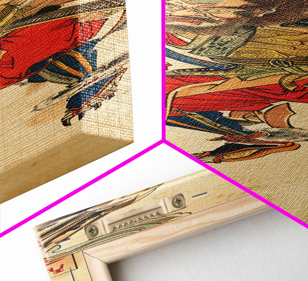 Samurai Warrior With Eagle Wings - Skinny Art Tall Art Framed Canvas Print Japanese Style Art Ukiyo-e Art