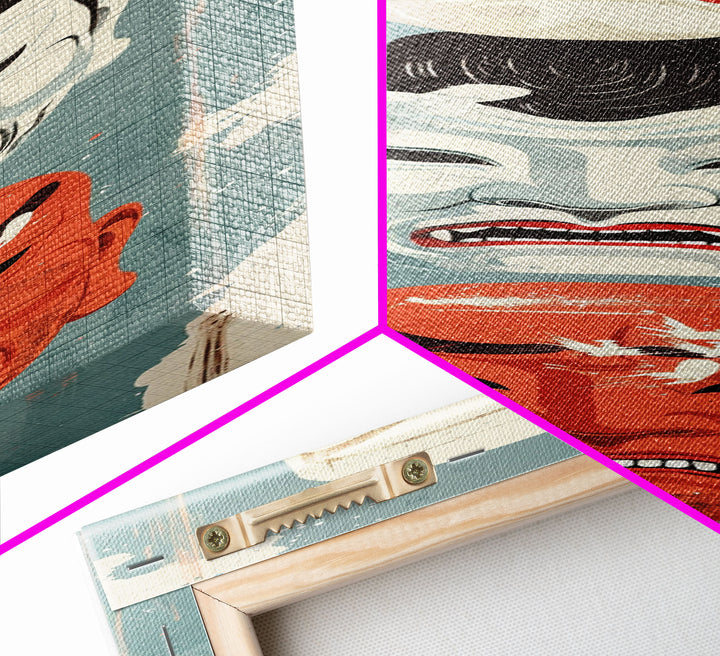 Japanese Masks In A Vertical Display - Skinny Art Tall Art Framed Canvas Print Japanese Style Art Ukiyo-e Art