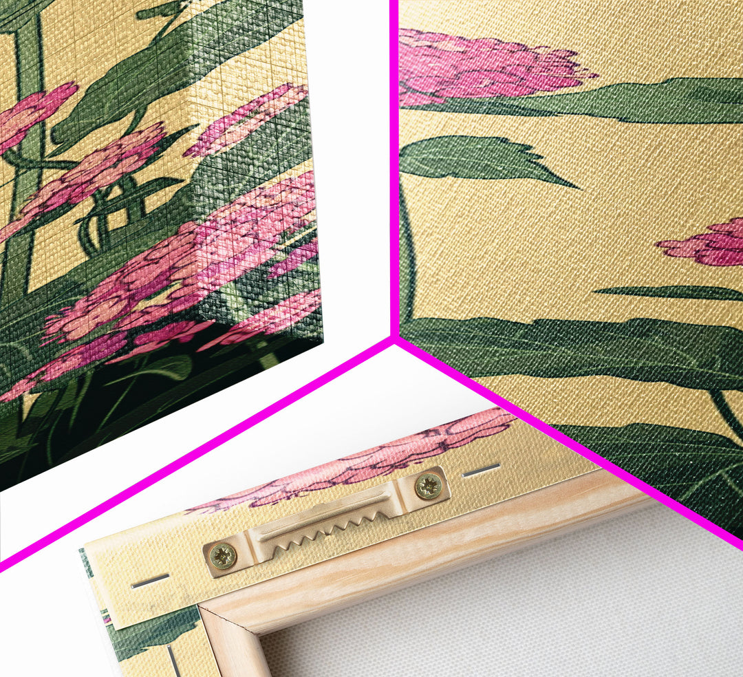 Pink Hydrangea Flowers In Bloom - Skinny Art Tall Art Framed Canvas Print Japanese Style Art Ukiyo-e Art