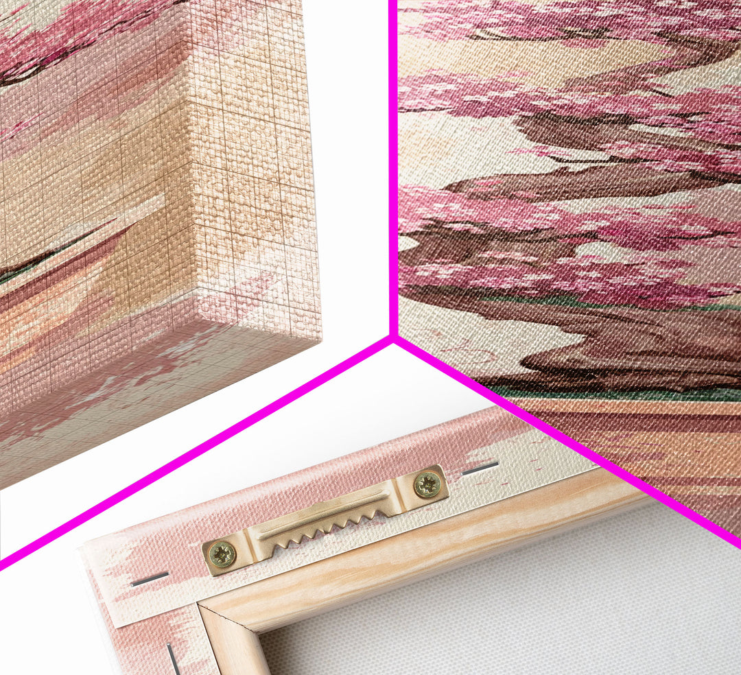 Tall Skinny Art Japanese Style Wood Block Print Potted Bonsai Tree On A Textured Background In Ukiyo-e Style For Framed Canvas Print