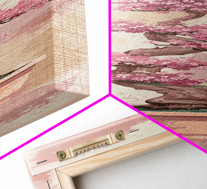 Tall Skinny Art Japanese Style Wood Block Print Potted Bonsai Tree On A Textured Background In Ukiyo-e Style For Framed Canvas Print