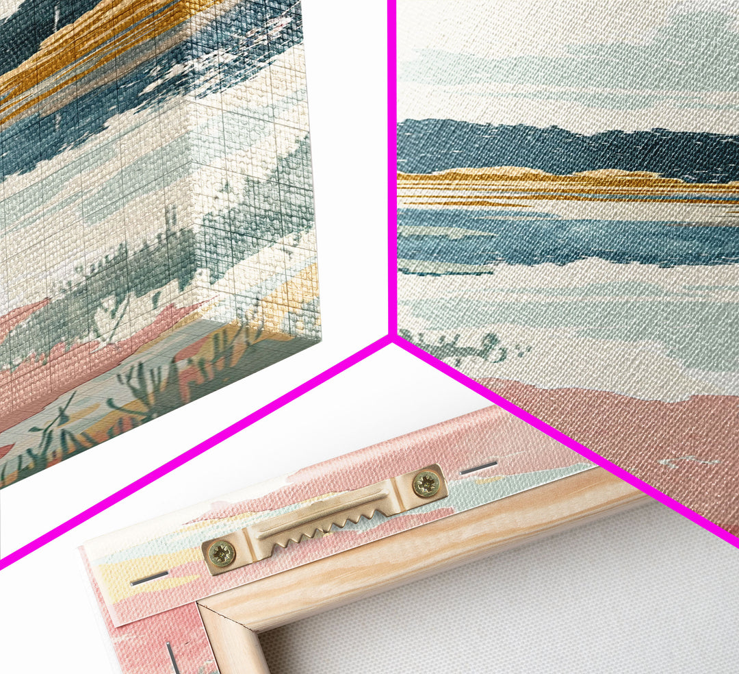 Tall Skinny Art Japanese Style Wood Block Print Serene Lake Scene With Pastel Reflections For Framed Canvas Print In Ukiyo-e Style