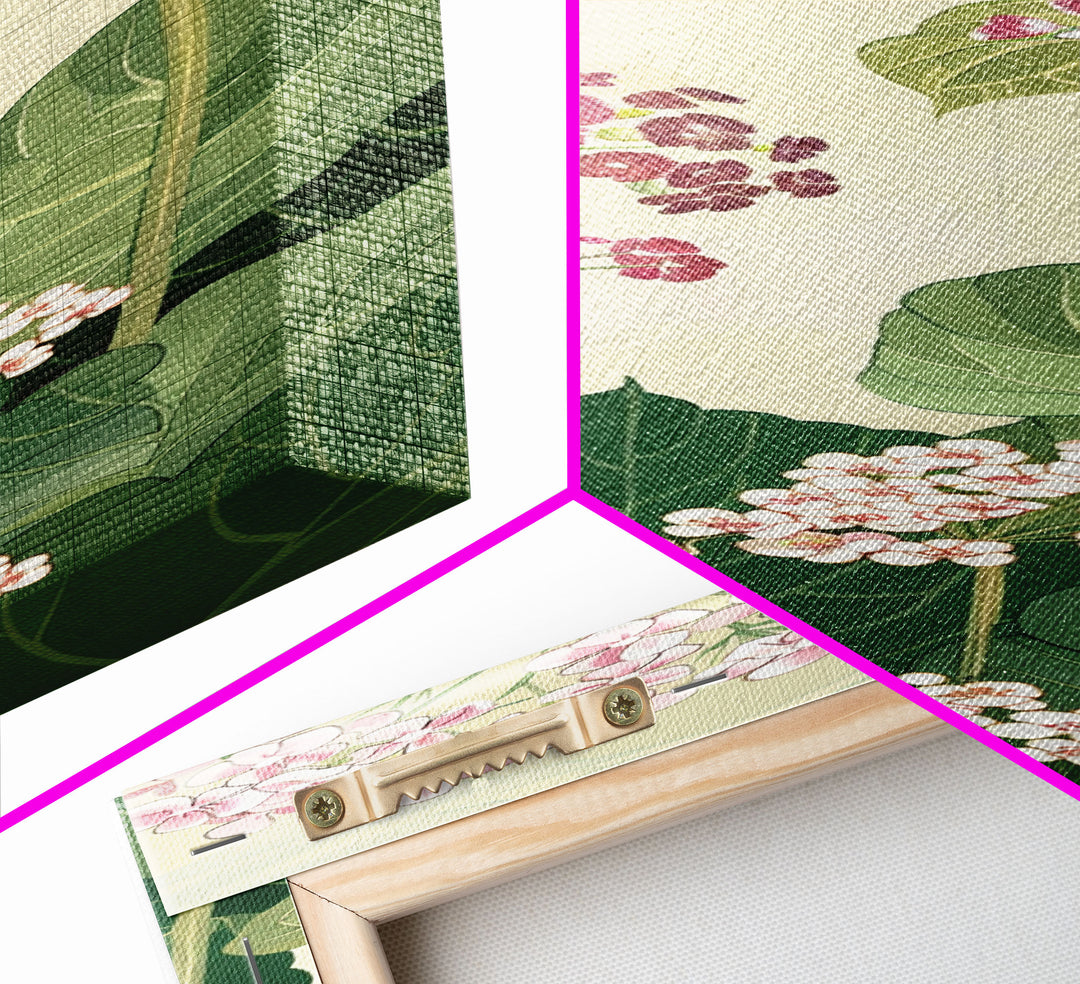 Towering Flower Stalks with Soft Green Leaves against a Pale Background - Skinny Art, Japanese Wall Decor, Framed Canvas Print, Ukiyo-e Style