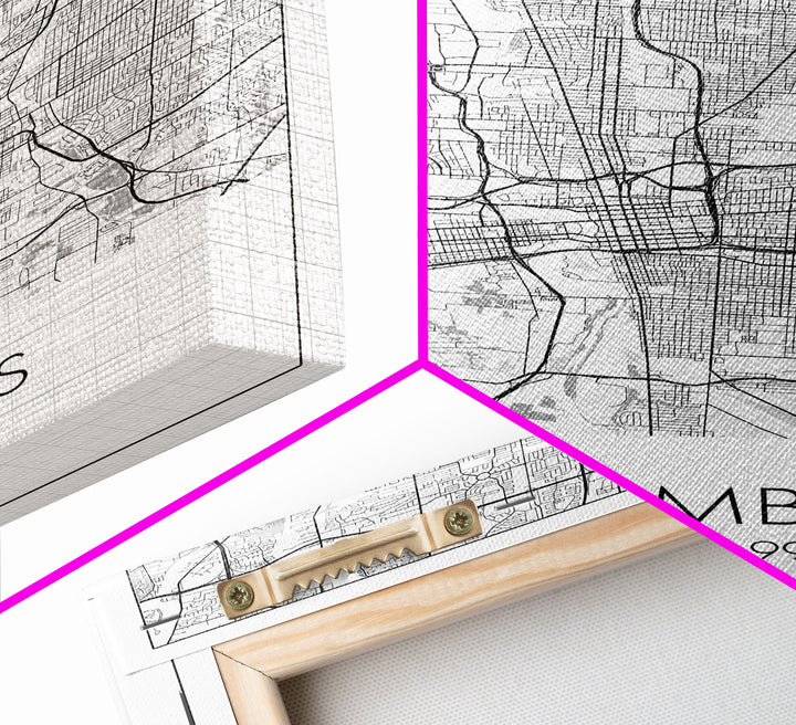 Columbus Street Map, Ohio Map, City Map Art, Minimalist Art, Wall Art, Canvas Print, Canvas Wall Art, Travel Decor, Office Wall Art