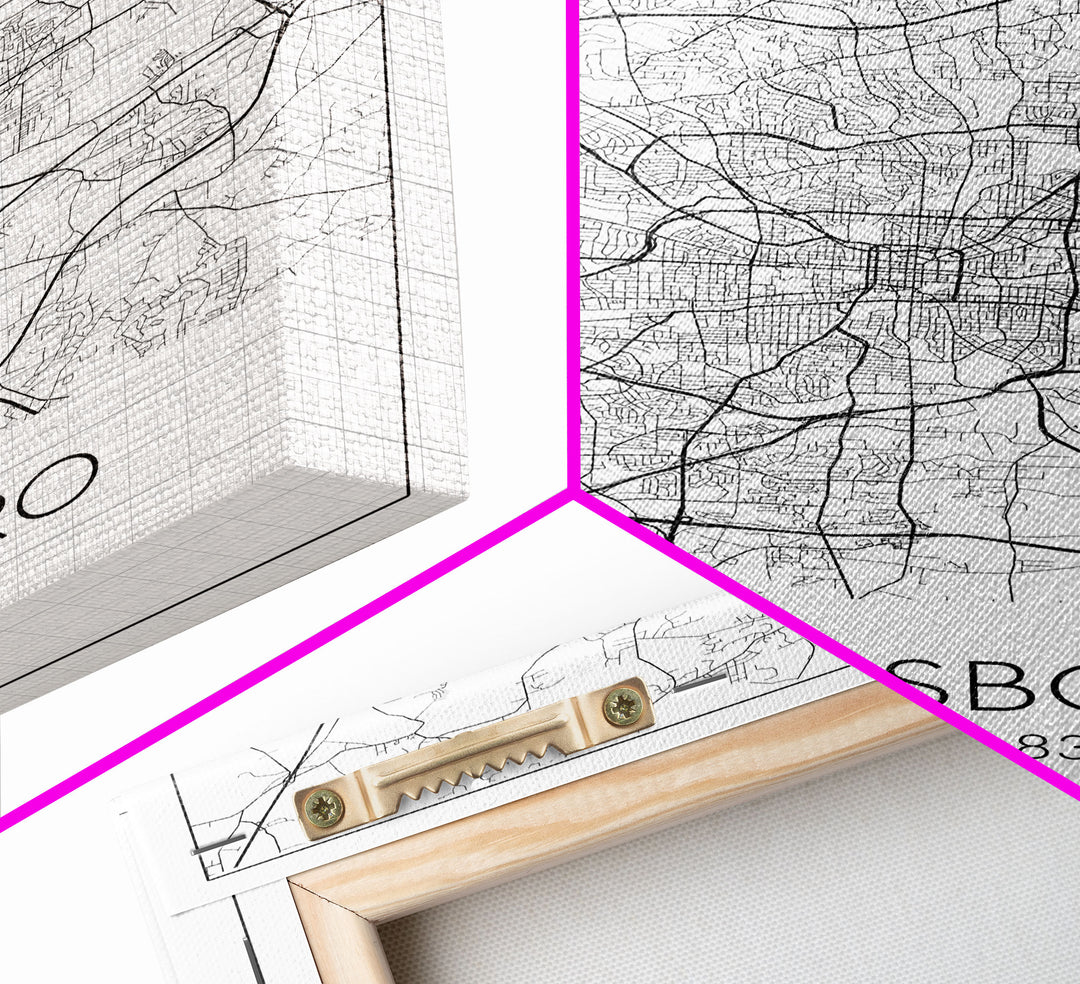 Greensboro Street Map, North Carolina Map, City Map Art, Minimalist Art, Wall Art, Canvas Print, Black And White, Unique Art, Traveler Gift